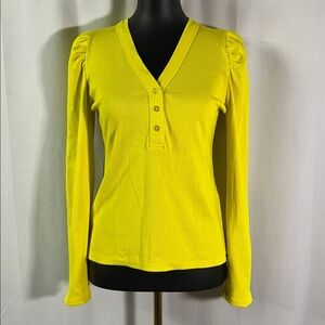NWOT DKNY Jeans Chartreuse Ribbed Knit Long Sleeve V-Neck Henley
